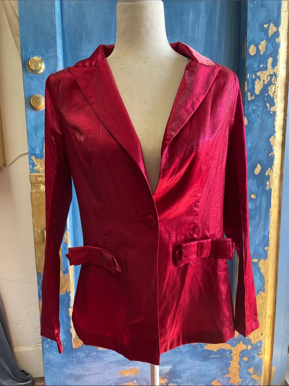 STYLEWE Red Satin Single-Button Women's Blazer